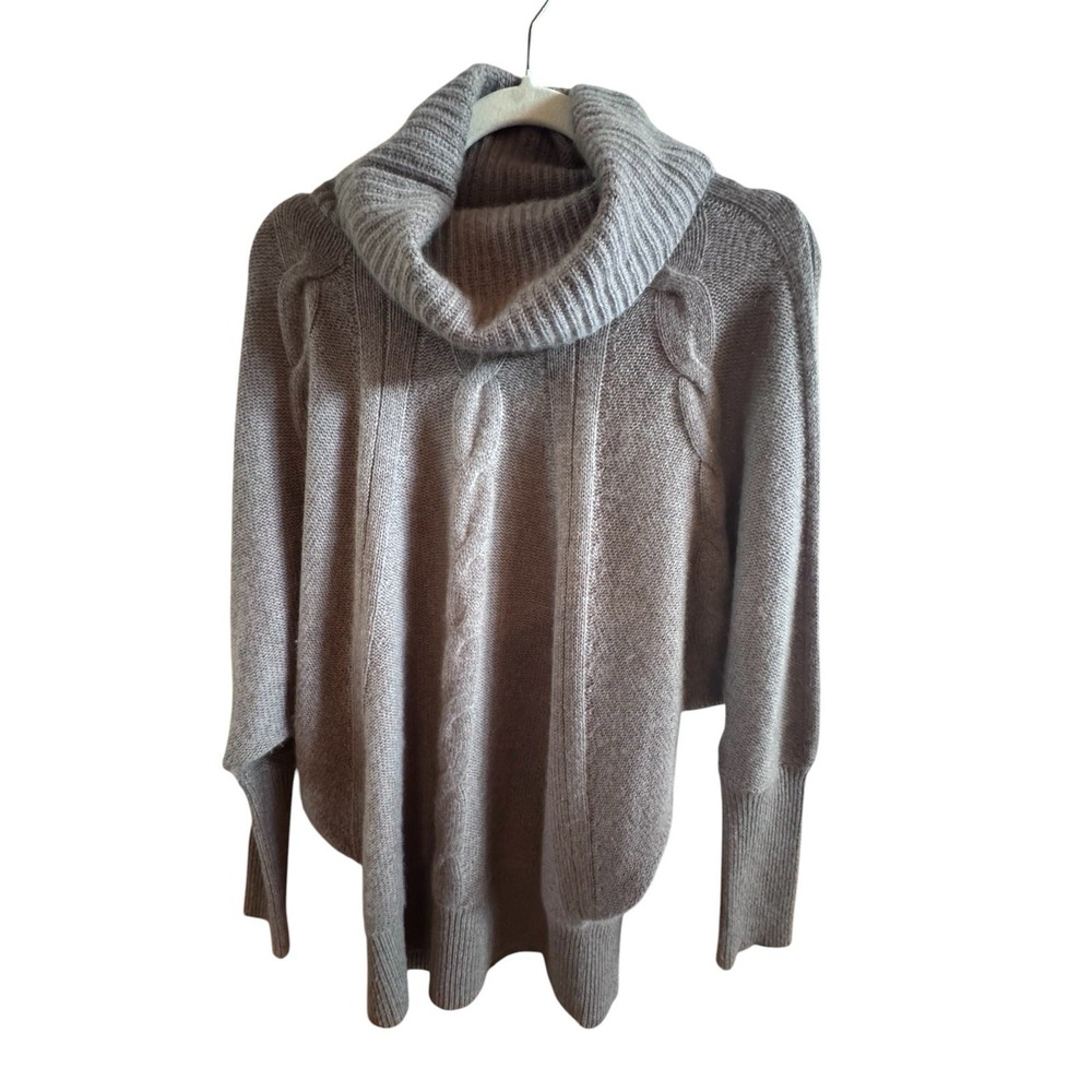 Kinross Grey Cashmere Cable Knit Turtleneck Sweater Women's S Poncho Like Design
